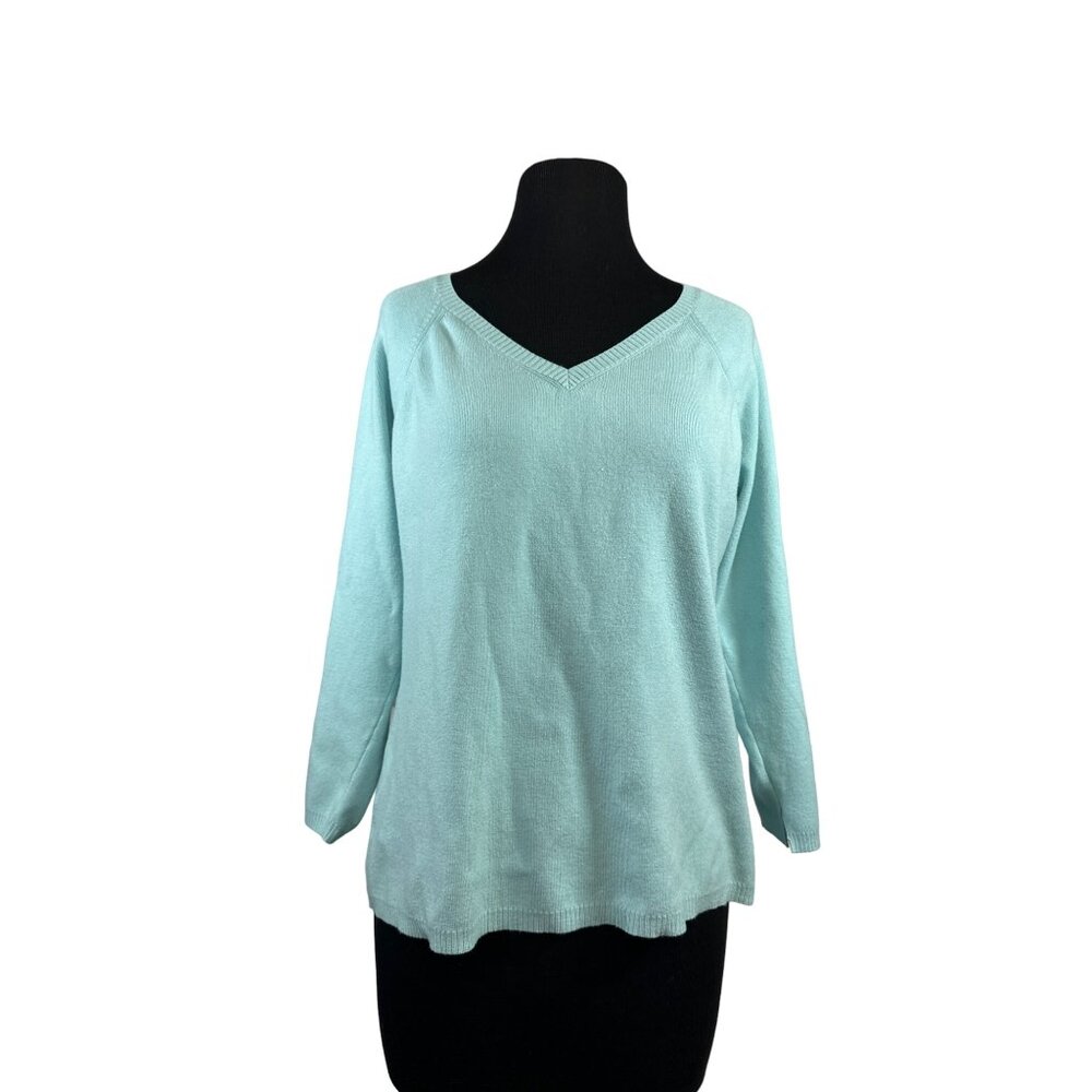 Ann Taylor Loft Women's Light Blue V-Neck Sweater XL Rayon/Nylon Blend